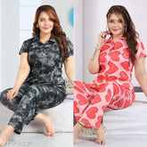 Stylish satin night suit set for women, Vardhan Fahion printed pyjamas and shirt in XL and XXL sizes